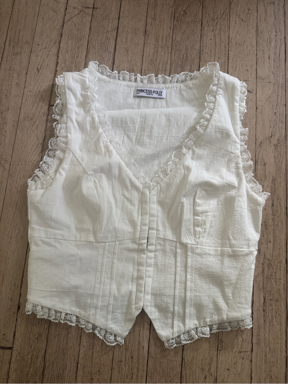 Princess Polly Cream Lace-Trim Cotton Tank